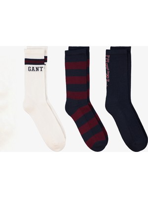Gant Unisex Lacivert Standart 3'lü Fit Çorap