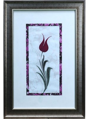 E38 El Işçiliği Ebru Zeminli Lale  Ebru Tablo - 35*50 cm - 6550