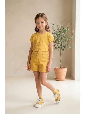 OZMOZ %100 Pamuk Renkli Ince Denim Yazlık Kız Çocuk Şort