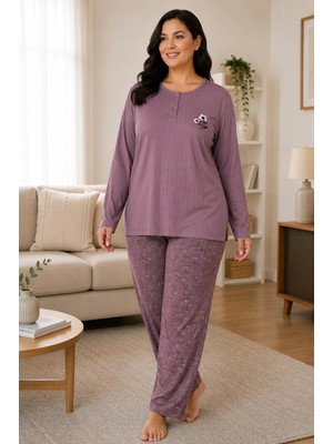 Mutlu City Kadın Orta Yaş ve Üzeri Regular Büyük Beden Esinti Kumaş Anne Pijama Takımı 4575