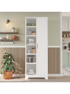 L'occi Concept Dorge Raflı Çok Amaçlı Dolap Tek Kapaklı Kiler ve Mutfak Dolabı Beyaz Dog2-W