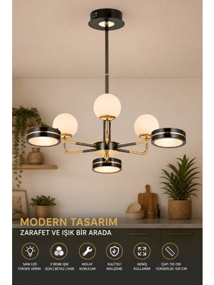 Elvora Home Modern (Premium) 6'lı 3 Renkli Ledli 54W Şık Sarkıt Avizesi Salon Mutfak Oturma Odası Avizesi Modelleri
