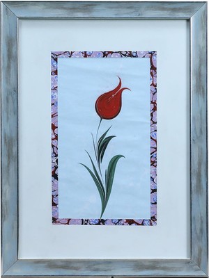 E38 El Işçiliği Ebru Zeminli Lale  Ebru Tablo - 33*45 cm - 6554