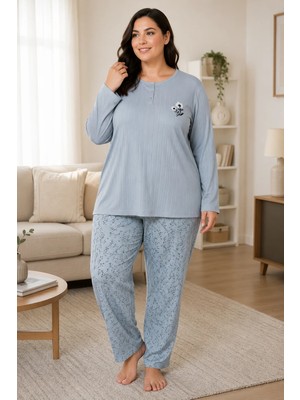 Mutlu City Kadın Orta Yaş ve Üzeri Regular Büyük Beden Esinti Kumaş Anne Pijama Takımı 4575