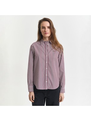 Gant Kadın Bordo Regular Fit Klasik Yaka Çizgili Gömlek