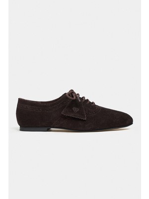 Nişantaşı Shoes Estina Bitter Kahve Süet Deri Desen Detay Klasik Kadın Loafer Ayakkabı