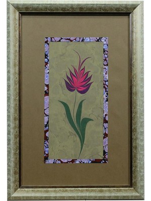 E38 El Işçiliği Ebru Zeminli Lale  Ebru Tablo - 33*48 cm - 6551