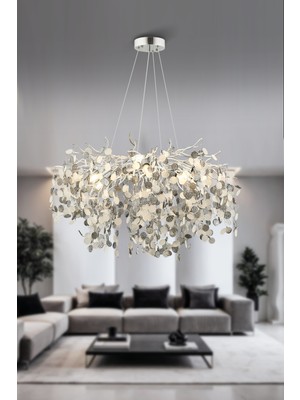 Apliqa Masal 80'lık Yuvarlak Krom Kristal Taşlı Modern, Oturma Odası, Salon Avize