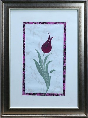 E38 El Işçiliği Ebru Zeminli Lale  Ebru Tablo - 39*52 cm - 6553