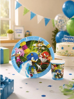 Parti Adresi Kirpi Sonic Karton Tabak - Bardak Set