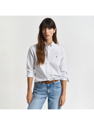 Gant Kadın Mavi Regular Fit Düğmeli Yaka Çizgili Gömlek