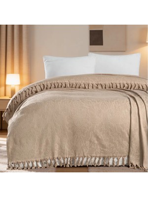 Aryıldız Home 240X260 cm Bambu Jakarlı Saçaklı Pike - Bej
