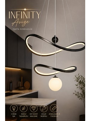 Elvora Home Modern (Premium) 2'li Siyah 3 Renkli Ledli 24W Şık Sarkıt Avizesi Salon Mutfak Oturma Odası Avizesi Modelleri