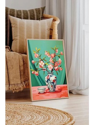 Ar Ajans Kanvas Tablo Sakura Bloom - Floral Vase- Çiçek Vazoda Dekoratif Çerçeveli Mdf Tablo