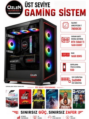 Özlen XL4 RYZEN 7 7800X3D RTX 5060Tİ 16GB 1TB M.2 SSD 16GB DDR5 RAM Üst Seviye Oyuncu Bilgisayarı