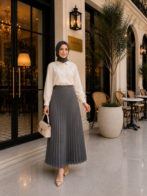 Esra Butik Lamine Denye Piliseli Etek  | 90 cm | Standart Beden (38-44 Uyumlu)