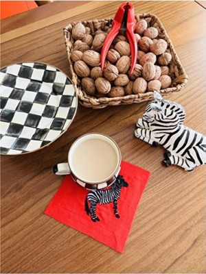 Empressco 4'lü Zebra Işlemeli %100 Keten Kahve Fincanı Altlığı Seti