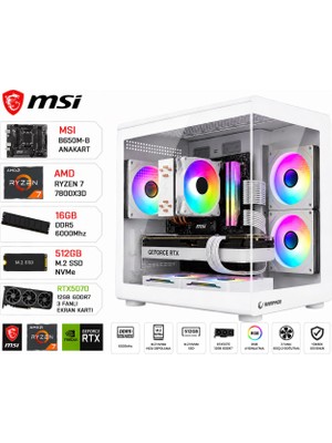 Apphirex Rosa X87 Ryzen 7 7800X3D / Msi B650M-B / RTX5070 12GB 3x / 16GB Ddr5 6000MHZ Ram / 512GB M2 SSD Beyaz Masaüstü Oyuncu Bilgisayaro