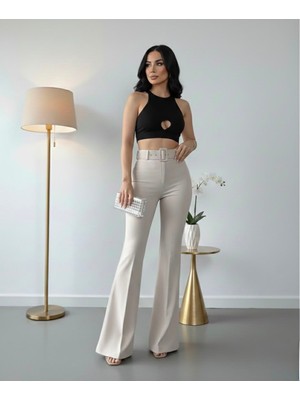 Sorvella Wear Kadın Ithal Doubleface Ispanyol Paça Kumaş Pantolon Kemerli Çekme Solma Yapmaz