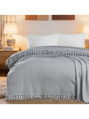 Aryıldız Home 240X260 cm Bambu Jakarlı Saçaklı Pike - Gri