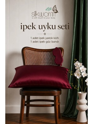 Silkworm Life %100 Doğal Dut Ipeği Ipek Uyku Seti – Ipek Yastık Kılıfı (50X70 Cm) + Ipek Göz Bandı | Cilt ve Saç Bakımı Için Premium Set