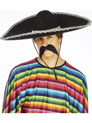 Herşey Trend Sombrero Meksika Şapkası Mariachi Gümüş Şeritli Yetişkin Boy