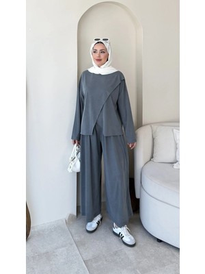 Miraydin Butik Kadın Simetrik Pantolonlu Takım M2633 - Füme