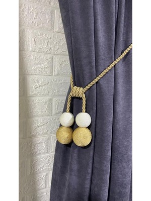 Brf Store Bascisell Modern Sarım 4 Toplu Braçol Kornişe Takmatik 1 Adet Gold-Krem 150 cm