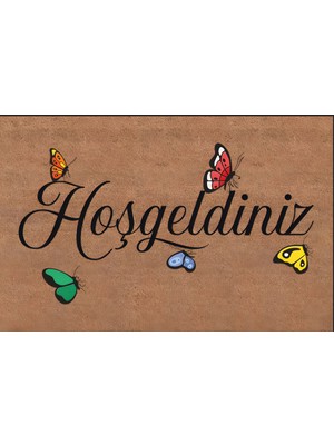 Türkeli Kapı Önü Paspası Kaymaz Ağır Tabanlı Kelebek Desen Hoş Geldiniz Dekoratif , Kolay Temizlenir (45X70 Cm) Kod T4