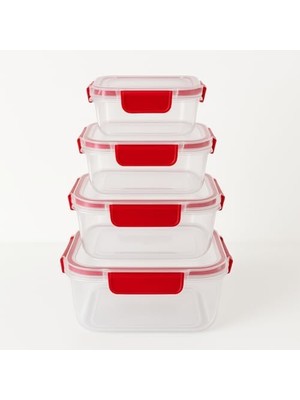 4’lü Kilitli Saklama Kabı Seti – Sızdırmaz Kapaklı, Farklı Boy ve Renklerde, Bpa Içermez, Plastik Gıda Saklama Kutusu (2150 Ml- 1300 ml - 700 ml - 300 Ml) (Kırmızı)