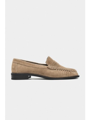 Nişantaşı Shoes Naty Rome Bej Süet Hakiki Deri Kadın Loafer Ayakkabı