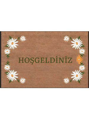 Türkeli Kapı Önü Paspası Kaymaz Ağır Tabanlı Kenar Papatya Hoş Geldiniz Desen Dekoratif , Kolay Temizlenir (45X70 Cm) Kod T11