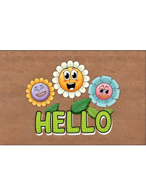 Türkeli Kapı Önü Paspası Kaymaz Ağır Tabanlı Gülen Papatyalar Hello Desen Dekoratif , Kolay Temizlenir (45X70 Cm) Kod T6