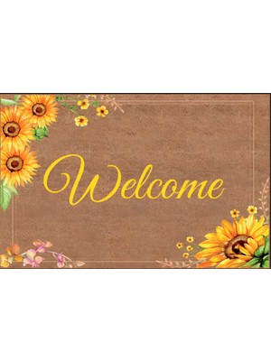 Türkeli Kapı Önü Paspası Kaymaz Ağır Tabanlı Ayçiçeği Desen Welcome Dekoratif , Kolay Temizlenir (45X70 Cm) Kod T3