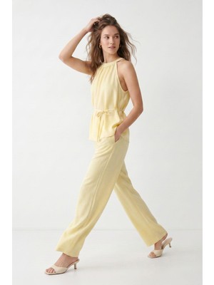 Rays Sarı Halter Yaka Bluz Geniş Paça Pantolon 7130