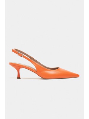 Nişantaşı Shoes Megy Turuncu Mat Arka Açık Toka Detay Sivri Burun Kadın Topuklu Ayakkabı