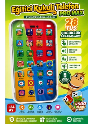 Güzelyüz Avm Eğitici Kukuli Pro Max Şarjlı Oyuncak Telefon | 28 Tuş | 500+ Ses | Işıklı ve Sesli | 24 Ay+