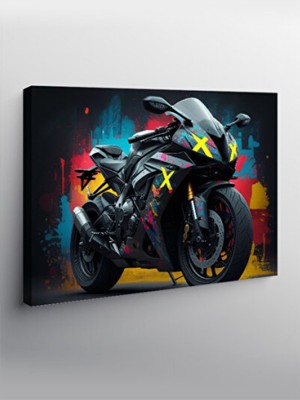 Empressco Renkli Neon Işıklı Motosiklet Kanvas Tablo, Modern Dekorasyon Için
