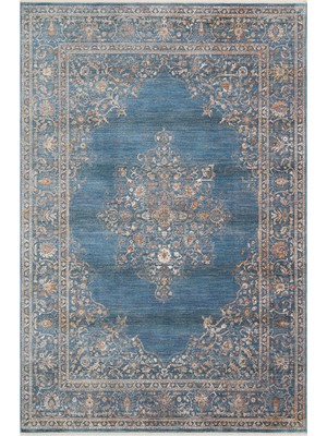 Cool Halı Panama Mavi Klasik Göbekli Halı Vintage Eskitme Desen Premium Şık Büyük Salon Oturma Odası Halısı