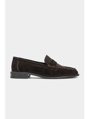 Nişantaşı Shoes Naty Kahve Süet Hakiki Deri Kadın Loafer Ayakkabı