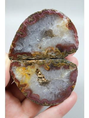 Healcrystal Brick Red Banded ve Mustard Sarı Nakışlı Siyah Deniz Agat Çifti ve Kuvars Jeot