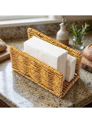 Hasır Örgü Peçetelik, Doğal Renk, Rattan, 14X5X8 Cm, Rustik Stil, Yemek Masası Için