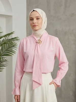 Foremia Yaka Kuşak Aksesuar Detay Tunik-Pembe -