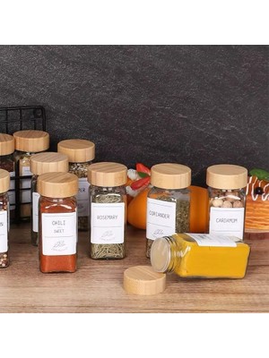 12'li Bambu ve Akasya Kapaklı Cam Baharatlık Seti 120 ml - Doğal Ahşap Kapaklı, Şeffaf Cam, Sağlıklı ve Şık Baharat Kavanozları (Bambu Kapak)