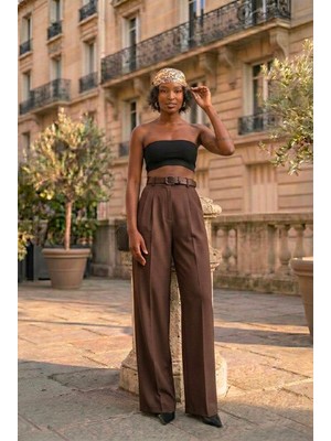 Kadın Ithal Doubleface Kumaş Pantolon Kemerli Likralı