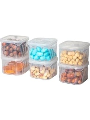 Erzak Saklama Kabı Sızdırmaz Kapak 6'lı Set Şeffaf -(Ölçü Kabı Hediyeli)