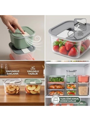 Vakumlu Saklama Kabı, Hava Tahliye Ventilli, Koku Transferini Önler, Hızlı Marine, Dondurucu Uyumlu, Şeffaf (Gri, 700 Ml)