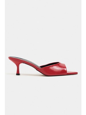 Nişantaşı Shoes Promise Kırmızı Raşel Rustik Desenli Sivri Burun Kadın Ince Topuklu Terlik