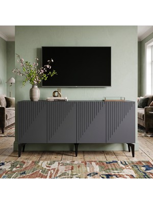 Yumedi Design KA1541A - Medish Konsol, Tv Sehpası, Çok Amaçlı Dolap ve Kahve Köşesi 150CM Antrasit