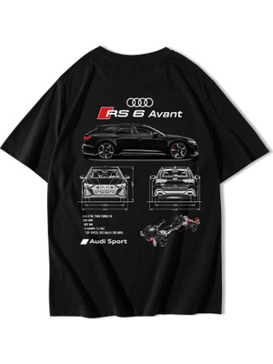 Brz Collection Unisex Oversize Rs6 Audi Rs6 T-Shirt Siyah
